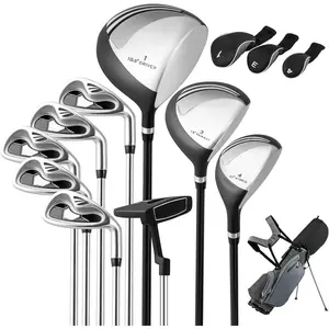 9/10/12 Pieces Men's Complete Golf Clubs Set, Golf Club Package Set with 460CC Driver, Fairway Wood & Hybrid, Irons, Putter, Portable Regular Golf Club Set(Right-Graphite & Stainless Steel-Grey)