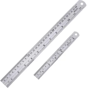 Eboot Stainless Steel Ruler Set 2 Pack 6 Inch & 12 Inch Metric Imperial Graduation with Conversion Table for Carpentry Engineering