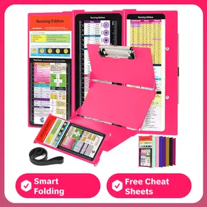 3-Layer Aluminum Foldable Nursing Clipboard with Medical Cheat Sheets, Aesthetic Office Supplies, Notepad for Nursing Students (Pink)