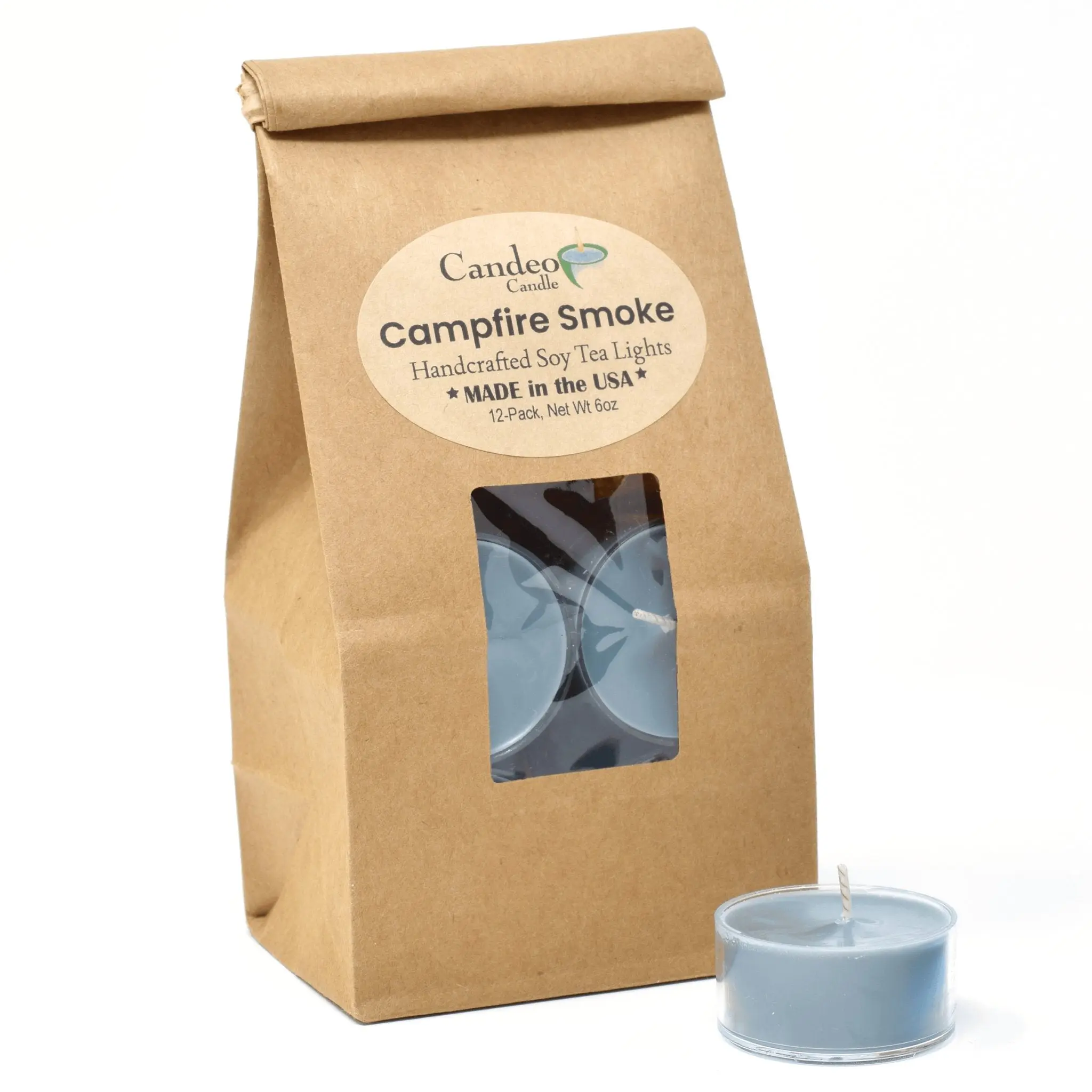 Campfire Smoke, Soy Tea Light 12-Pack