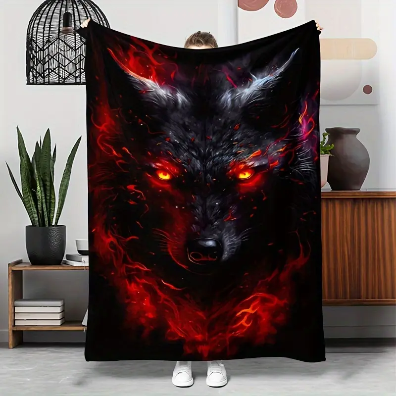 Wolf Head Pattern Blanket Lightweight Soft Gift Blanket for Friends and Family multi-purpose travel