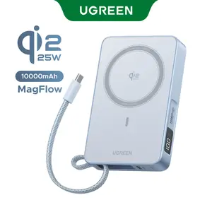 UGREEN MagFlow 10000mAh Power Bank Qi2 25W Certified Wireless Charging Magnetic Portable Charger for MagSafe with Built-in Cable 30W USB-C Battery Packfor iPhone17 Pro Max/Pixel 10 Pro XL,TikTokShopSpringGlowUp,Greenish
