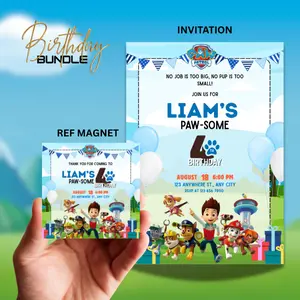Pup Squad Birthday Invitation & Magnet Bundle – Fun Keepsakes for Little Dog Lovers