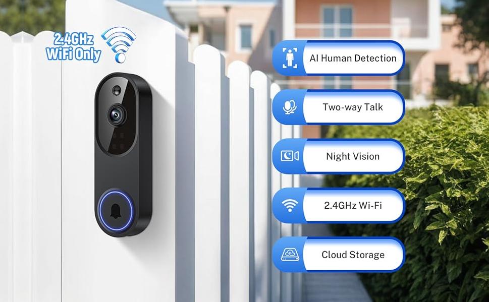 Orbitell Smart Video Doorbell 1080P  | Wireless WiFi | Night Vision | AI Motion Alert | 2-Way Talk | Home Security Camera