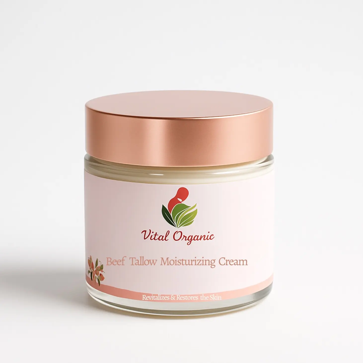 Vital Organic Beef Tallow Moisturizing Facial Massage Cream - 60ml, with Cherry Essential Oil & Panthenol (Pro-Vitamin B5), Daily Deep Hydration Softener for All Skin Types, Naturally Derived Organic Ingredients Moisturizer