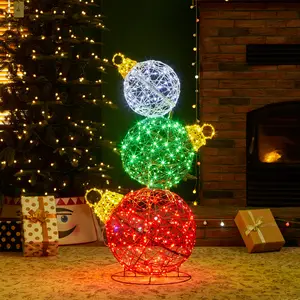 Glitzhome 39.25"H Lighted Christmas 3D PVC Stacked Ornaments Outdoor Décor with 760 Green LED Lights（KD）