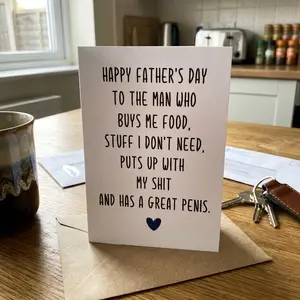 Funny Father's Day Card for Husband, To The Man Who Buys Me Food Greeting Card, Naughty Adult Joke Father's Day Gift from Wife, Sarcastic Card