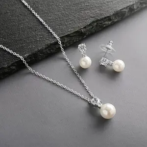 Lxalry White Gold Electroplated Pearl Jewelry Set, Handmade Necklace & Earrings Duo, Timeless Minimalist Gift for Bridal Elegance & Evening Moonlight fashion