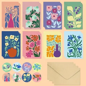 24PCS Bulk Floral Greeting Cards with Envelopes & Stickers - 8 Unique Flower Designs, Blank Note Cards with Envelopes Suitable for Wedding, Birthday, Thank You, Invitation, Condolence - Bulk Pack for or Business Use