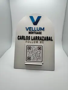Premium 3D QR Code Business Sign – Hand-Painted Wooden Desk & Social Media Display (7”)