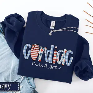 Cardiac Nurse July 4th Sweatshirt • Cardiology Sweater • CVICU Nurse Patriotic Pullover • Cardiac ICU Nurse Tech Fourth of July Crewneck