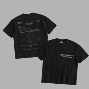 B2 Spirit V2 Blueprint Double Sides Heavy Cotton T-Shirt Vintage Northrop Grumman Stealth Bomber Graphic Tee Military Enthusiast Streetwear Clothing Gift for Men