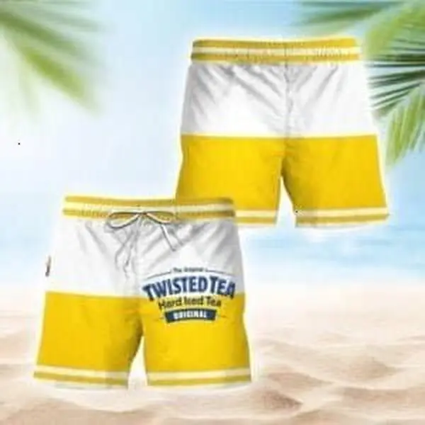 Twisted Tea Yellow And White Basic, Camp Collar Short, Short Sleeve Button Up, Trendy Gift Shirt,