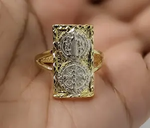 Plated Multicolor Saint Benedict Adjustable Ring