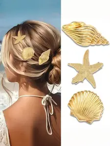 3pc Starfish & Shell Hair Clips for Women, Cute Ocean-Inspired Hair Accessories, Trendy Everyday Style for Work, Commuting, Studying & Outdoor Looks