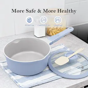 Small Sauce Pan with Lid, 1.5 Qt Ceramic Saucepan with Lid, Non Stick Sauce Pan, Milk Pot & Sauce Pot & Saucepan with Pour Spout, Detachable Handle Milk Pan, Induction Compatible, Oven Safe Cookware