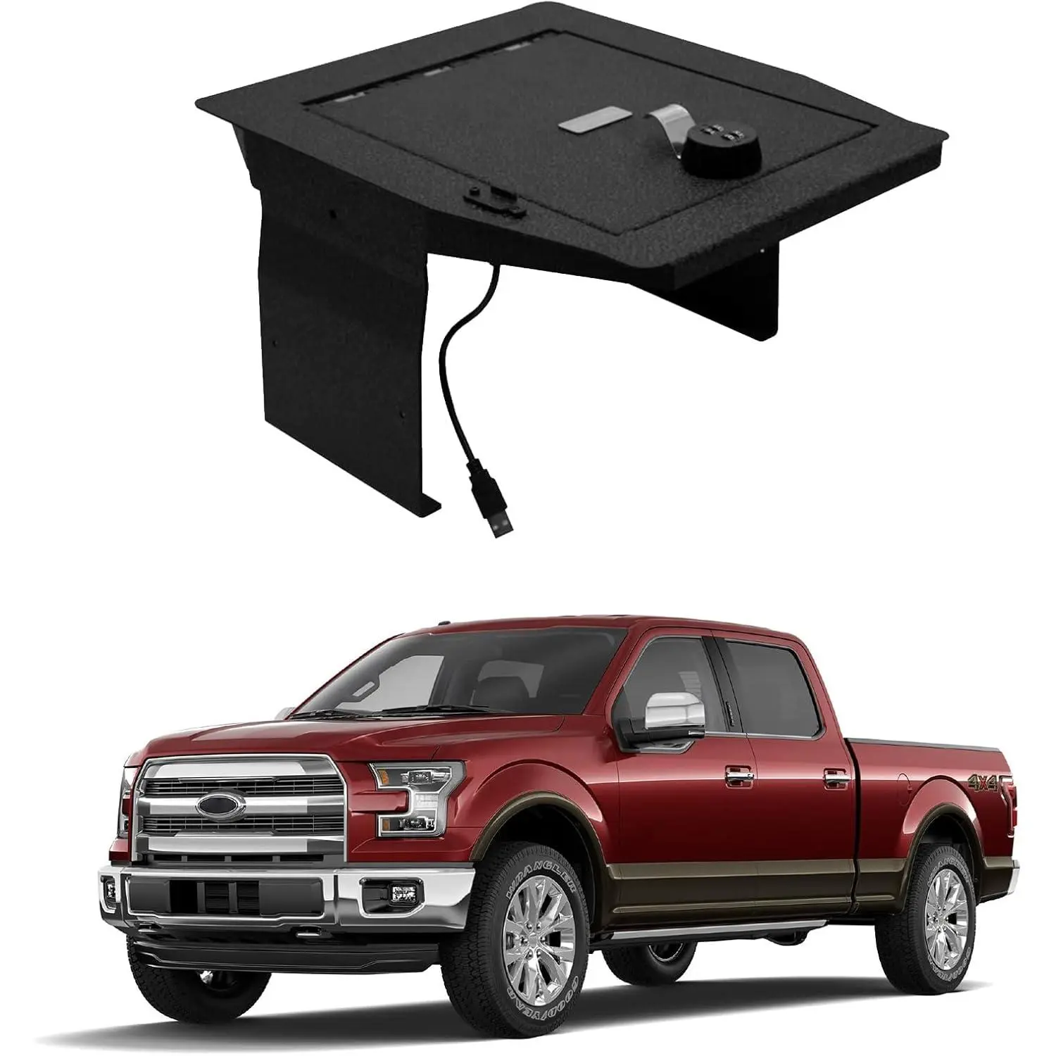 Center Console Safe Gun Safe Box Fit for 2015-2020 Ford F150, 2017-2022 Ford 250/350/450 Super Duty and 2018-2024 Ford Expedition, with 4-Digit Combo Lock, Center Console Organizer