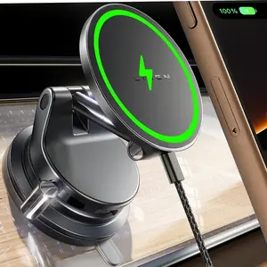 LISEN Vacuum Magnetic Phone Charger， [ SuctionPro ] 15W Wireless Car Charger, Suction Cup Phone Holder,360° Vacuum Magnetic Phone Holder for iPhone 17 Pro Max Air 17-12,Samsung S25 with MagSafe Case