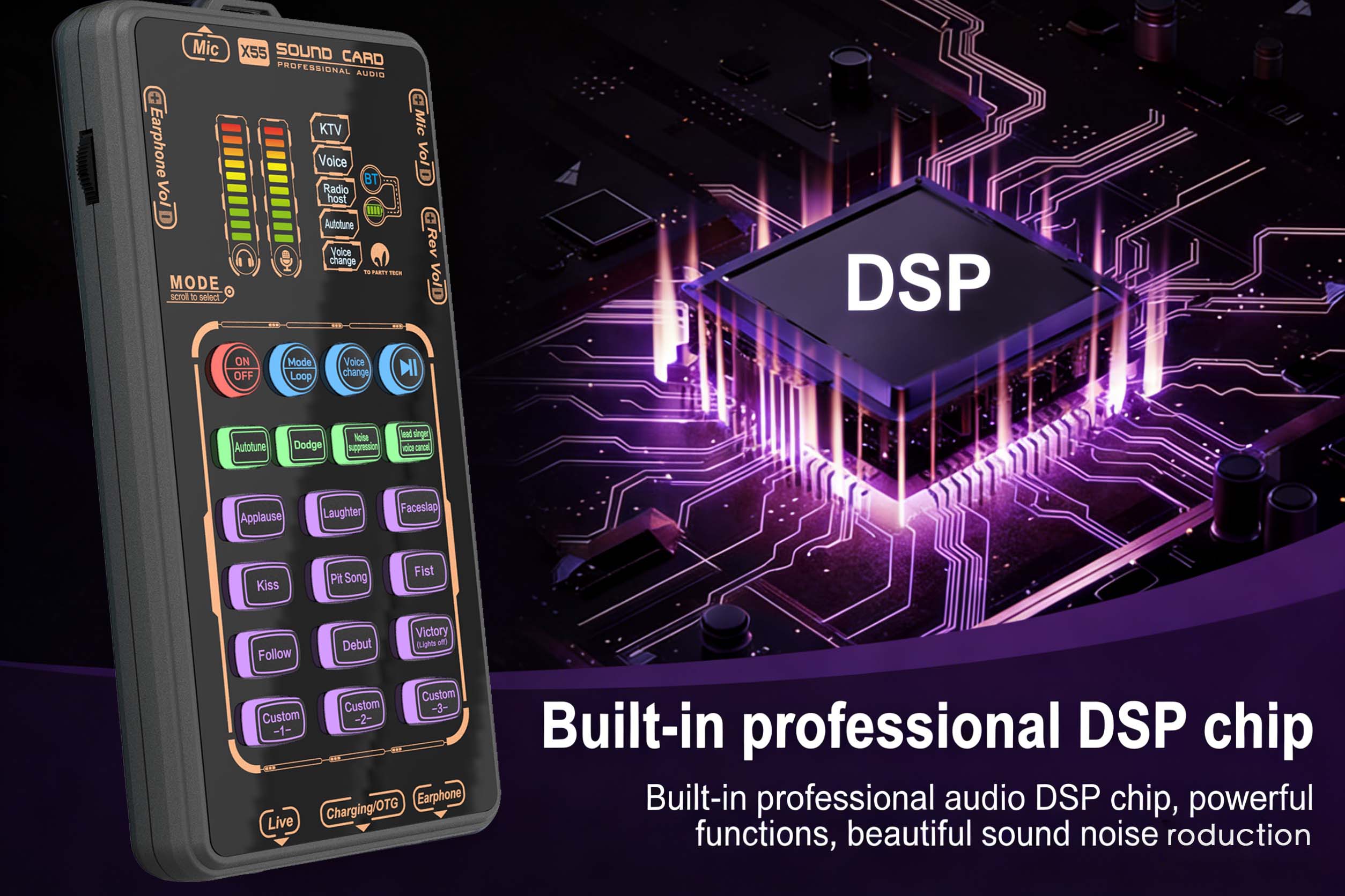 X55 Pro Compact Handheld Sound Card Kit for Podcasts Portable Audio Interface Compatible with Mobile Phones & Computers Ideal for Podcasters and Audio Enthusiasts
