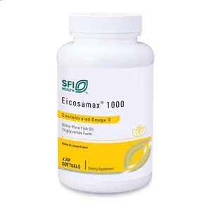 Klaire Labs EicosaMax 1000 TG Fish Oil – Ultra Pure Omega-3 (EPA & DHA) – High Potency Lemon Flavor – 120 Softgels