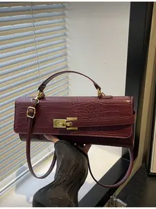 New BV Style Crocodile Embossed Structured Striped Bag Wine Red Fashion Personalized Crease Handbag with Strap Decoration Unique Metal Lock Closure Women's Party Dinner Bag for Office Dating Wedding G Hand Shoulder Bag