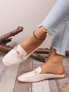 Women's Summer Flat Loafers, Flat Mules, PVC Material Chain Design, Casual Narrow Fit Shoes, All-Season Comfortable Slippers, Footwear