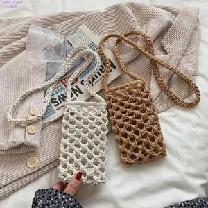 Women's 2026 Summer Korean Style Hollow Crochet Mini Phone Bag, Fashion Casual Minimalist Crossbody Shoulder Purse, Breathable Cotton Woven Lightweight All-Match Versatile Crossbody Bags for Women, Ideal for Daily Outings, Shopping,summervibes