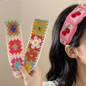 Korean-style knit hairband/headband for women, suitable for stray hairs, with hook-and-loop (Velcro) closures; sweet bangs adhesive strip; rustic style; high crown section hair patch; premium feel