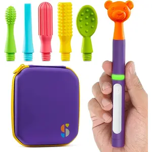BUZZ BUDDY Oral Stimulation Kit with 6 Soft Textured Interchangeable Heads, Calm Sensory Needs, Support Speech, and Stimulate Self Feeding, Gentle Vibrations