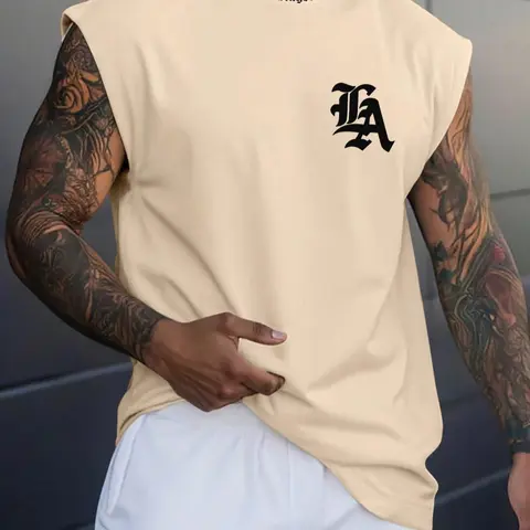 Men's Regular Fit Letter Print Tank Top Sleeveless Round Neck Top for Summer, Men's Top for Daily Wear, Tshirt, Casual Streetwear Top, Casual Fitted Streetwear, Casual Menswear, Casual Letter Pattern, Casual Printed