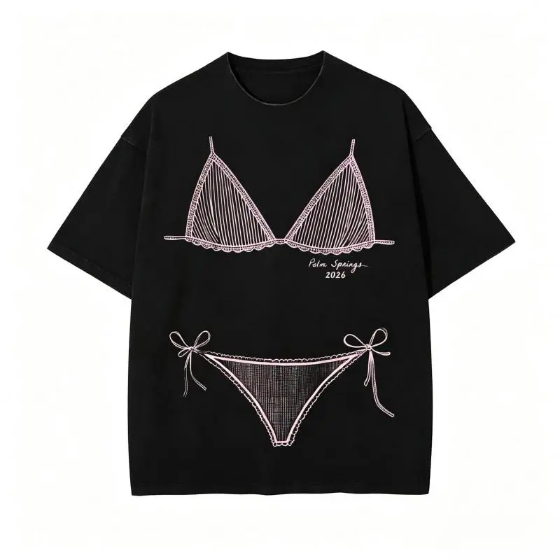 Women's Shortsleeve Casual Loose Fit T-Shirt - Sporty Chic Geometric Washed Top with Seashell, Wedding Bells Prints, Streetwear Edge, Bikini Illusion Summer Vacation Sports Coverup, Round Neck, Machine Washable T Shirts for Women, Tshirt, Black （Solid Col