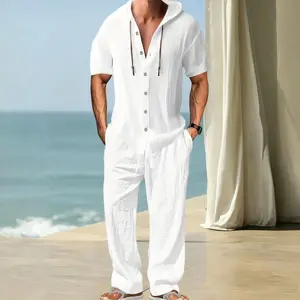 Men's Coordinated Set with a Chic Hooded Design and Relaxed Long Pants, Ultra-Soft and Quick-Dry Fabric for Beach and Poolside Lounging, Effortlessly Stylish for a Summer-Ready Appearance