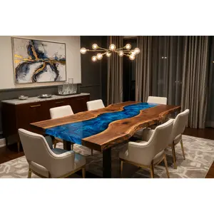 Azure Resin River Live Edge Walnut Epoxy Dining Table