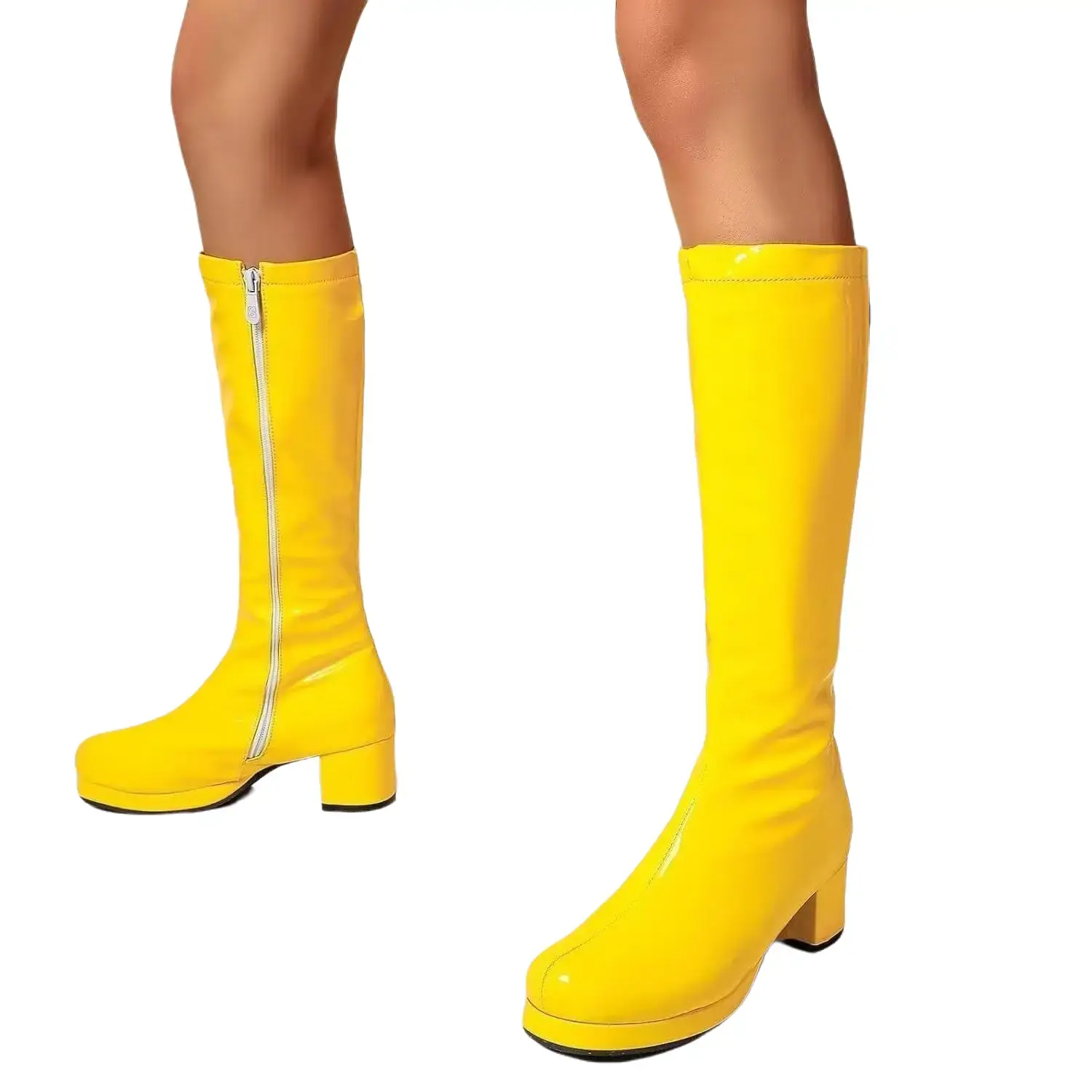 Women's 70's Gogo Boots For Women Low Block Heel Chunky Knee High