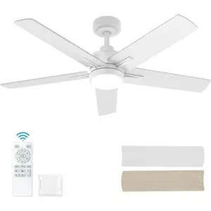 52 Inch White Ceiling Fan with Light and Remote Control,Dimmable 3 Color Temperatures LED Ceiling Fan,6 Speeds Reversible DC ,5  Modern Ceiling Fans for Indoor or Covered Outdoor