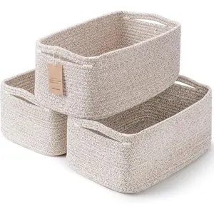 3-Pack Small Storage Baskets for Organizing |         Woven Shelf Toy Basket |         Rope Baskets for Gifts Empty |         Closet Organizer Bins with Handles |         Cube Decorative Box |         11.8*7.8*5.1" |         Mixed brown