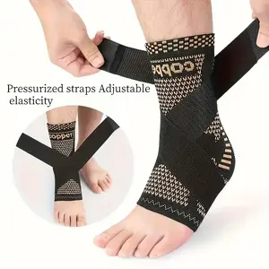 Adjustable Copper Ankle Brace Compression Sleeve (Pair) - Heel & Arch Support for Achilles Tendonitis, Plantar Fasciitis - Relieves Swelling & Sprained Ankle Pain for Men Women