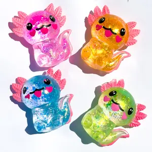 Cute Axolotl Squishy Toy Glitter Kawaii Fidget Animal Squishies for Kids Adults ASMR Stress Relief Squishy Toys Cute Aesthetic Squishies Squishy Fidget Toy Girl Squishy Squishy Collection Squishy Toys for Adults Kids