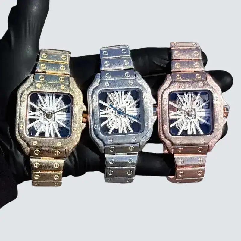 VGTIMERLUXURY WATCH SKELECTON DIAL SQUARE BLING GOLD / SILVER / ROSE GOLD, REMOVABLE LINKS, ALLOY CASE, Skeleton Watches, Casual Watch