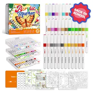 TIMETOME 36 Color Acrylic Markers with Transparent Organizer Box for Kids & Adults - Vibrant Creativity, Waterproof, Fade-Resistant, Flexible Brush Tips for DIY Art Supplies - Coloring Materials Set