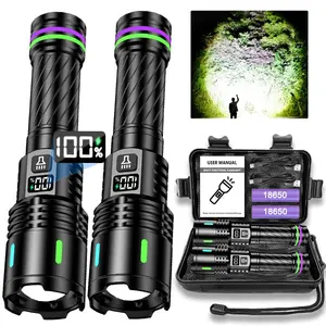 2 Pcs LED Torchlight, High Lumen Rechargeable Tactical Light, 3 Modes, Long-Distance, Aluminum Alloy, USB Type-C, Multi-Functional Flashlight
