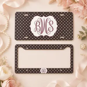Monogram License Plate and Frame, Personalized Polka Dot Car Tag, Custom Initials Front Plate, Cute Car Accessories, Gift for Her