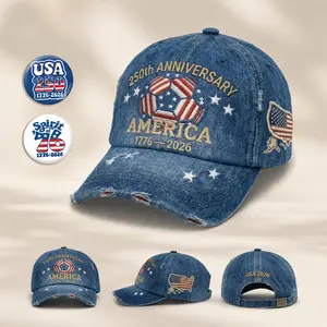 [Free Gift Included] 250th Anniversary USA Hat – Denim Hat, Adjustable Retro Embroidered Baseball Cap for United States 1776–2026 Celebration
