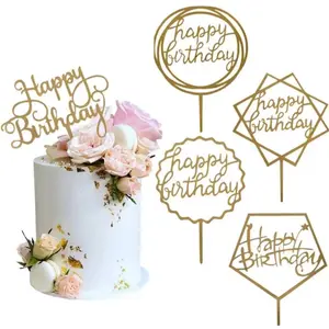 5pcs Gold Cake Topper Acrylic Happy Birthday Cake Decoration Supplies