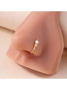 Minimalist U-Shaped Nose Clip – Gold Cubic Zirconia Teardrop Nose Ring for Women