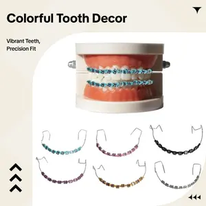 1 Pair Fashion Colorful Dental Braces Decor, Temporary Tooth Decoration with Metal Wires & Orthodontic Ligature Ties, High Quality