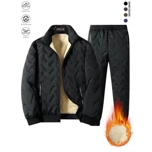 Men's Winter Coat Fleece Windproof Thickened Lamb Velvet Cotton-Padded Jacket Loose  Two-Piece Set