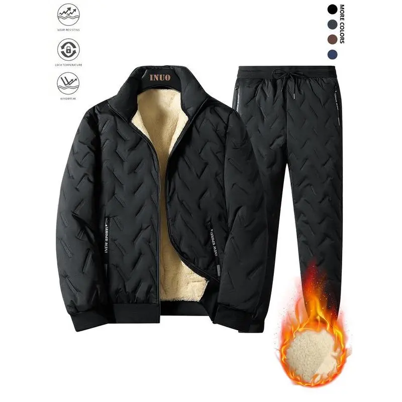 Men's Winter Coat Fleece Windproof Thickened Lamb Velvet Cotton-Padded Jacket Loose Two-Piece Set Men's Winter Coat Fleece Windproof Thickened Lamb Velvet Cotton-Padded Jacket Loose Two-Piece Set