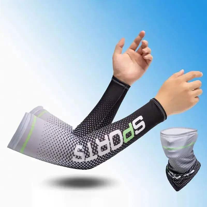 Summer Outdoor Sports Ice Silk Sunscreen Set, Including 1 Count Face Mask & 1 Pair Arm Sleeves, Cycling Neck Gaiter, Ski Mask, Summer Outdoor Sunscree