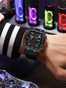 Men's Sportive Digital Quartz Wristwatch, Fashionable Square Dial Digital with Silicone Strap, Modern Trendy Watch for Daily Life, Gifts with Box, High End Watch, Quartz Watches